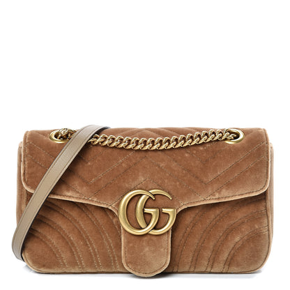 Gucci Velvet Matelasse Small GG Marmont Shoulder Bag Taupe 1 of 12