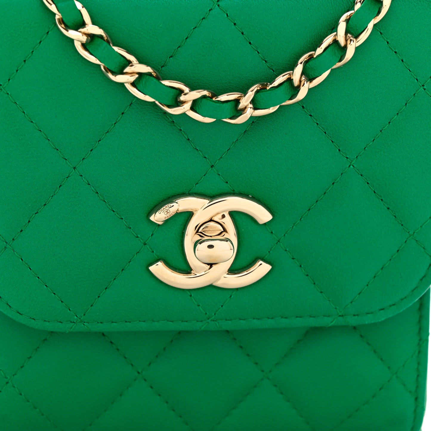 Lambskin Quilted Mini Trendy CC Chain Wallet Green