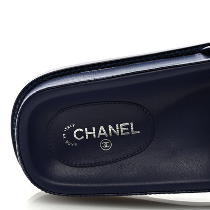 Chanel Lambskin Cha-Nel Mule Sandals 36.5 Navy Multicolor 7 of 8