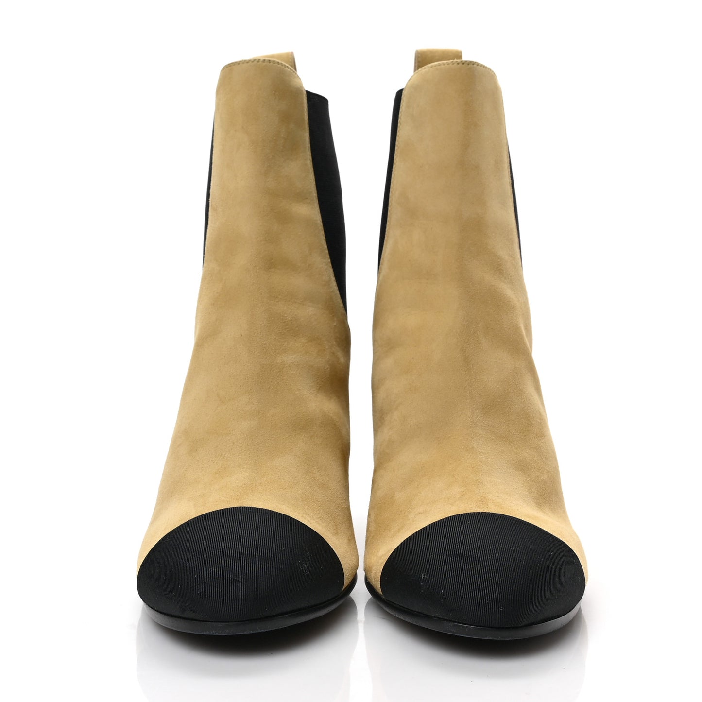 Suede Kidskin Crossgrain Cap Toe CC Short Ankle Boots 38 Beige Black
