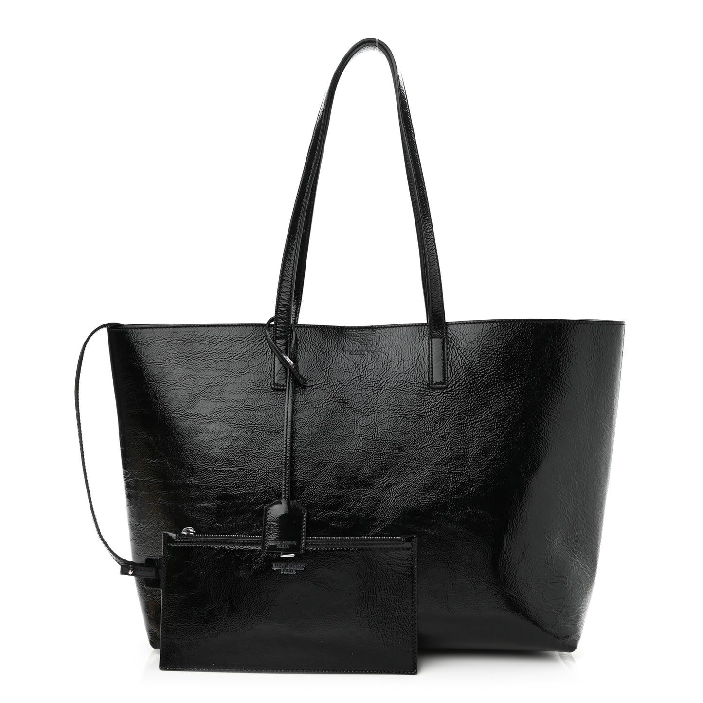 Patent Calfskin Large Shopping Tote Black
