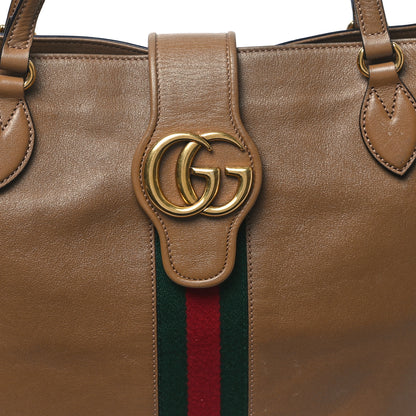 Gucci New Sakai Calfskin Lux Web Medium Dahlia Tote Quarz Beige 7 of 13