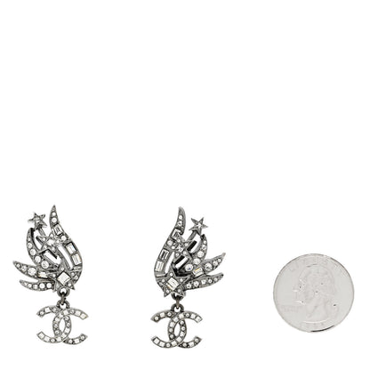 Chanel Crystal Baguette CC Wing Star Earrings Silver 2 of 5