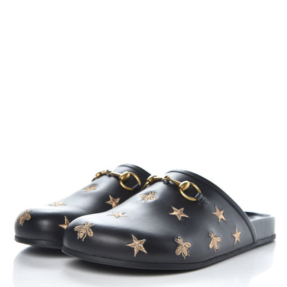 Gucci Calfskin Bee Star Embroidered Mens Horsebit River Slippers 9 Black 3 of 9