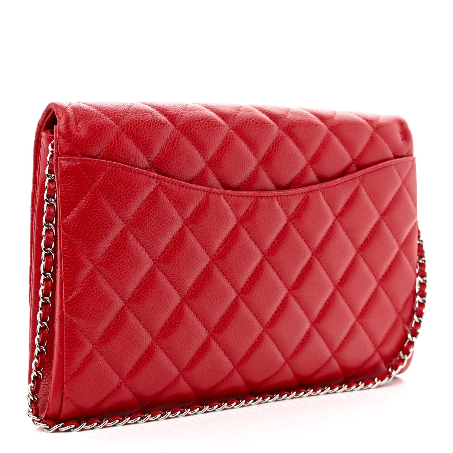 Caviar Quilted Clutch With Chain Flap Red