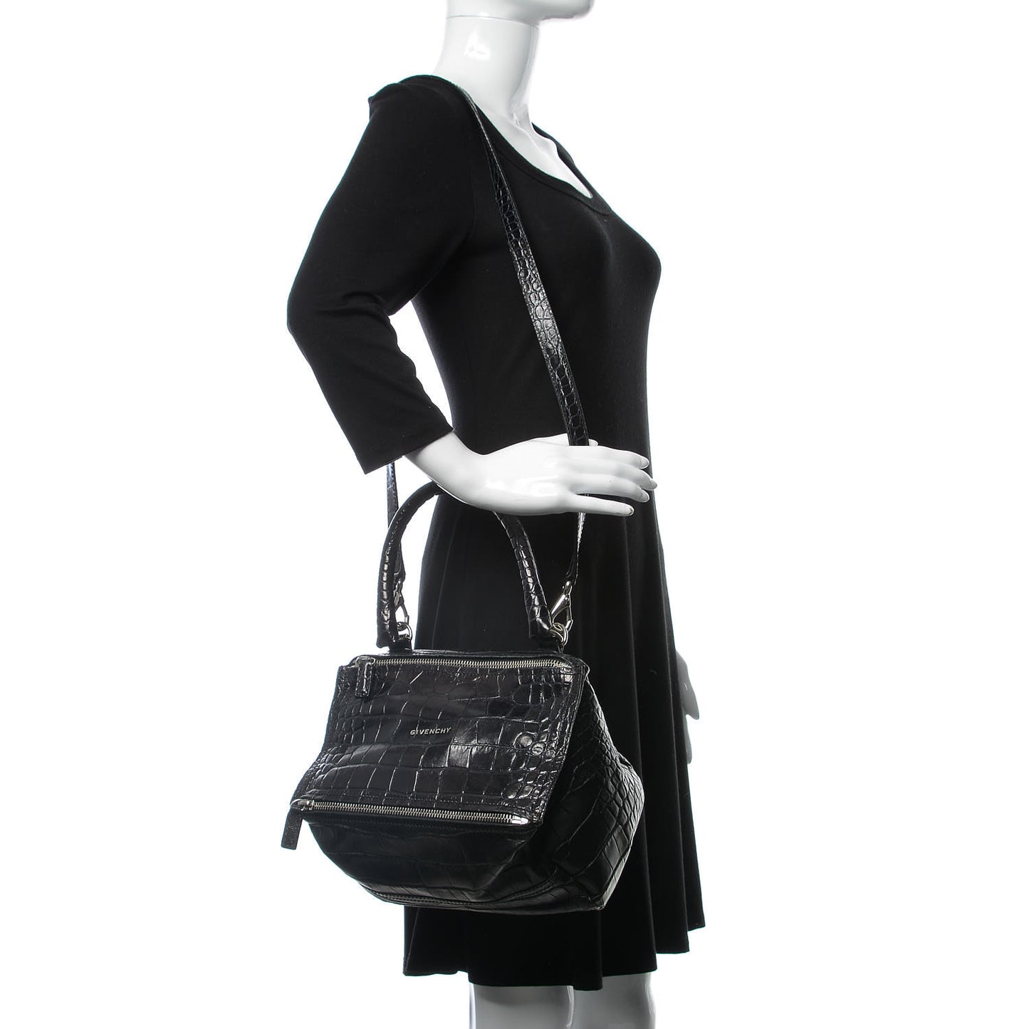 Calfskin Crocodile Embossed Small Pandora Black