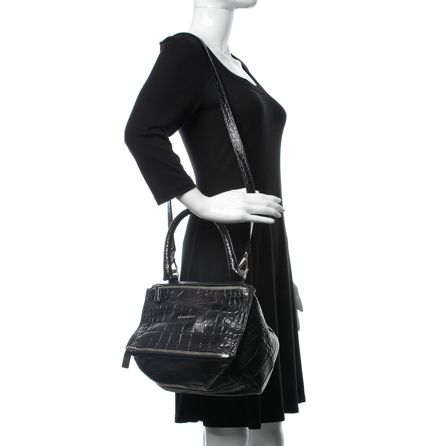 Givenchy Calfskin Crocodile Embossed Small Pandora Black 2 of 12