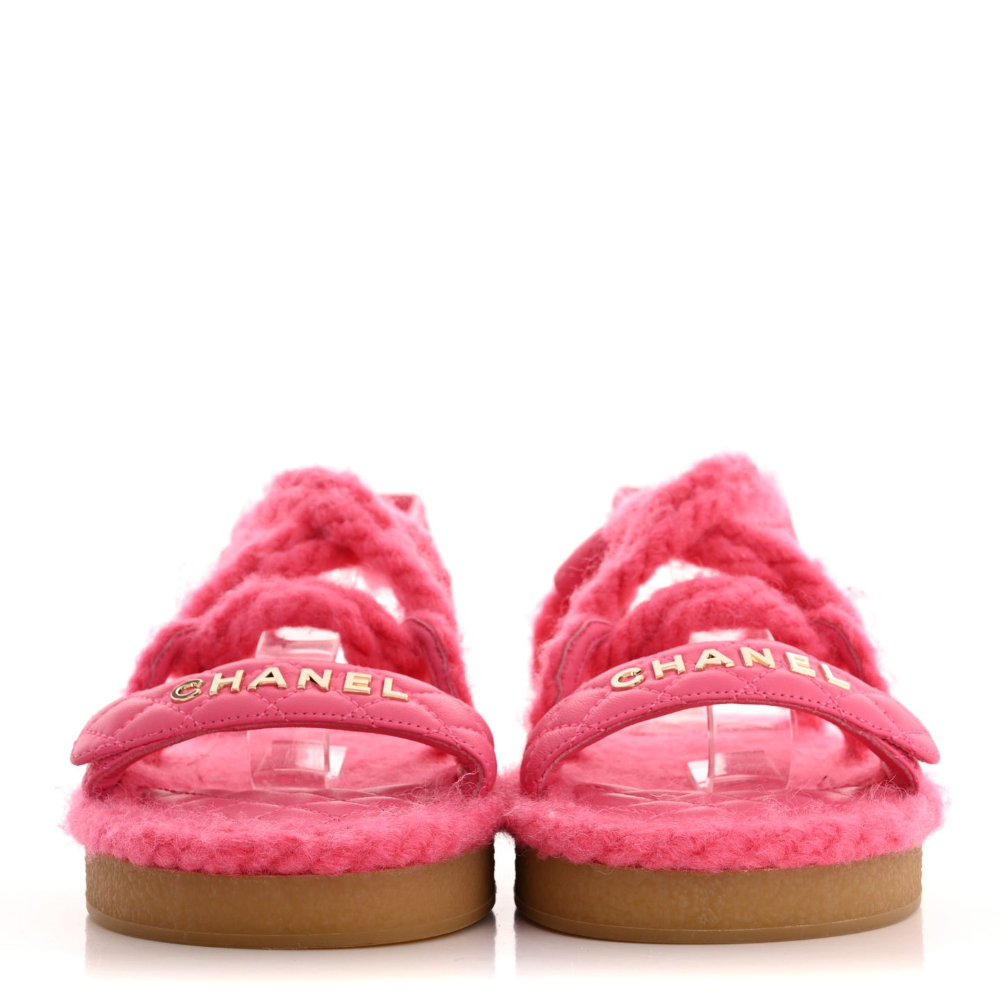 Cord Lambskin Quilted Logo Sandals 39 Pink