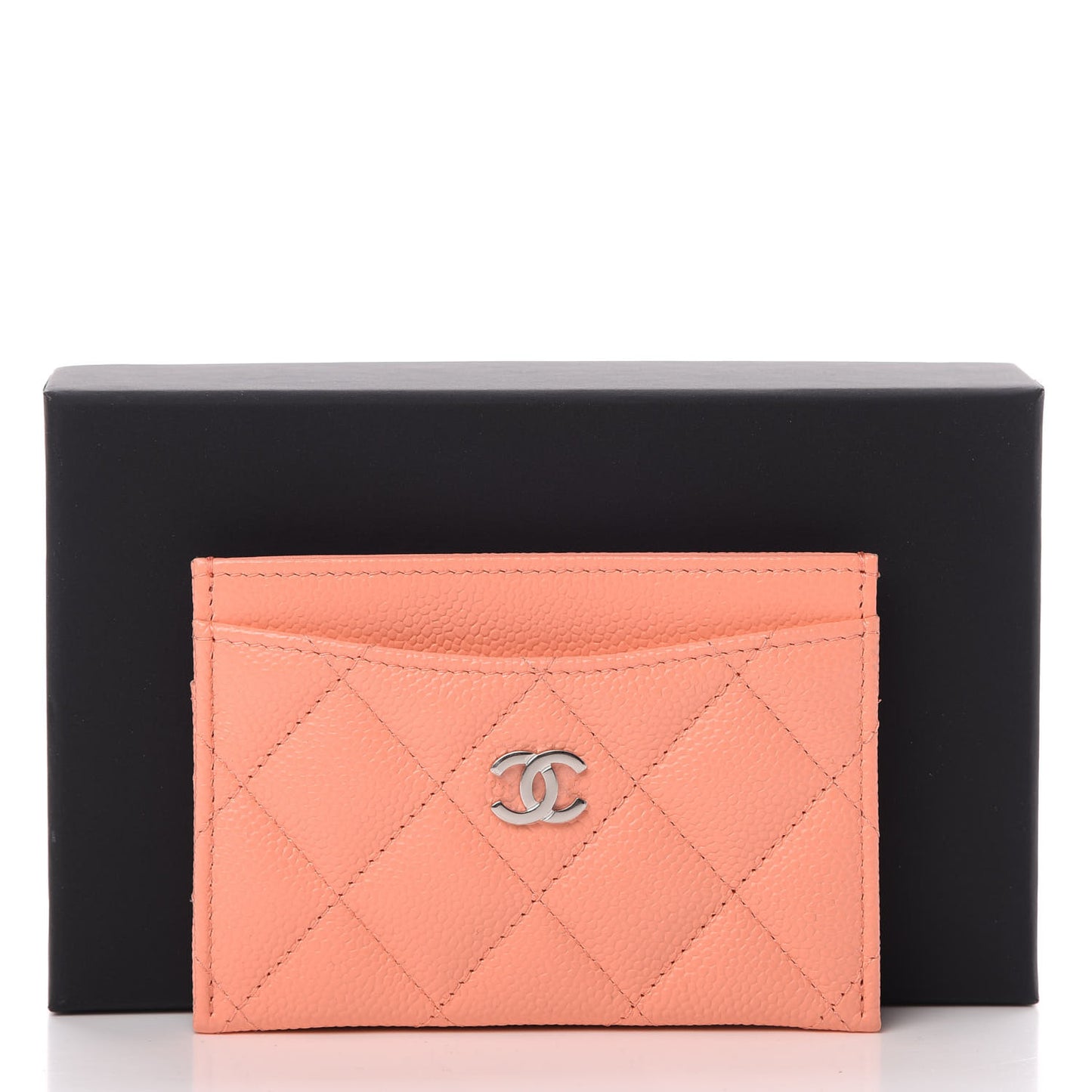 Caviar Quilted Card Holder Coral
