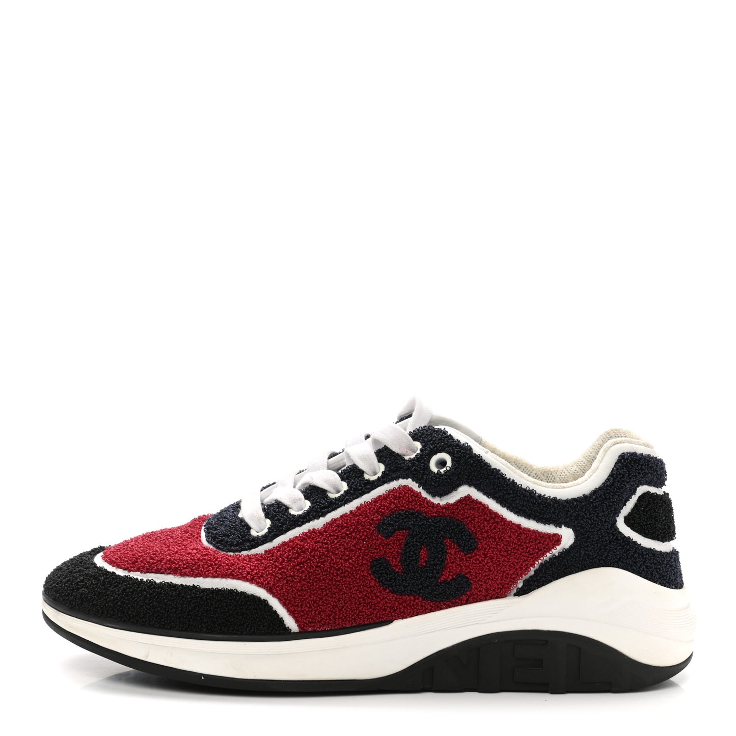 Terry Cloth Calfskin Womens Logo Sneakers 39 Red Blue