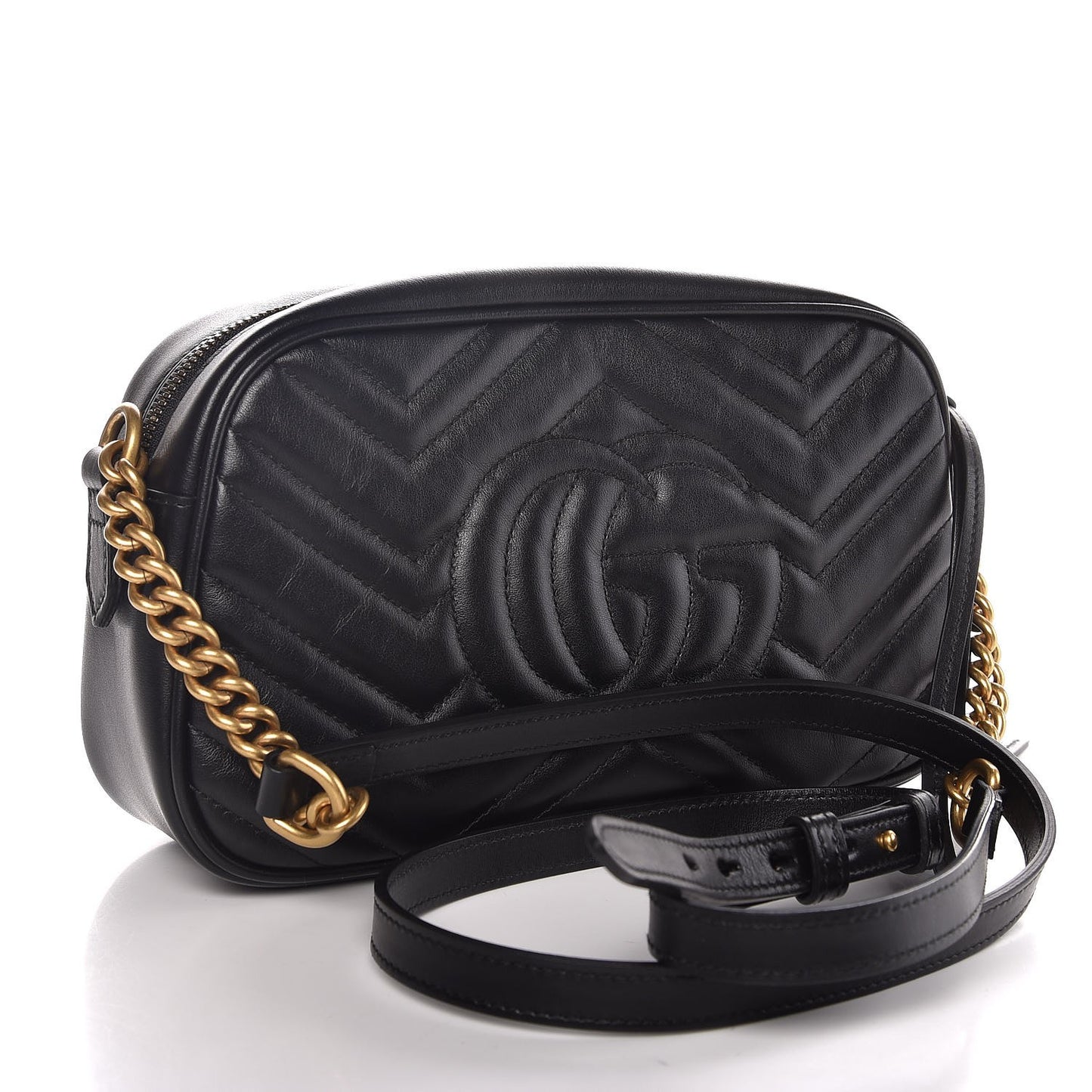 Calfskin Matelasse Small GG Marmont Chain Shoulder Bag Black