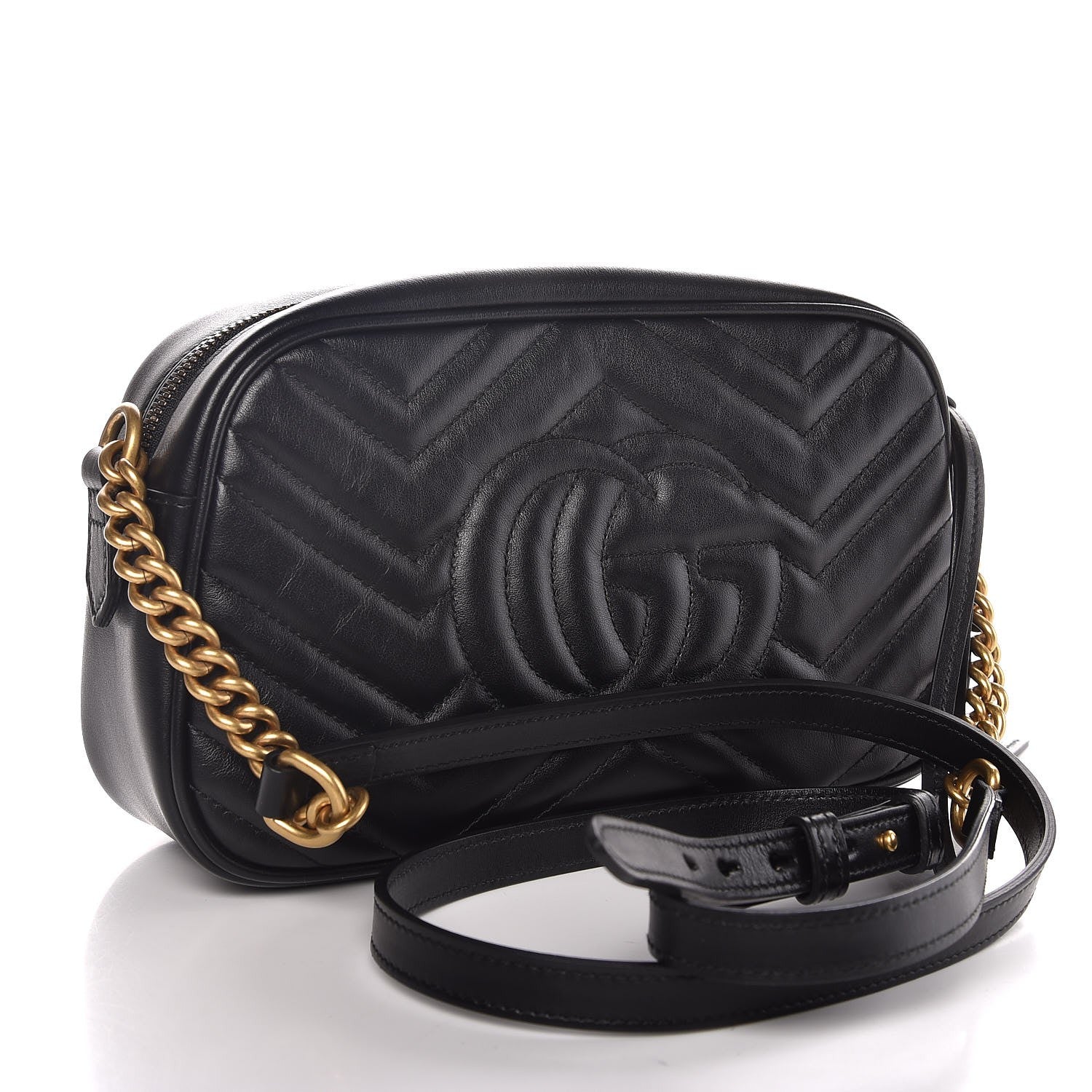 Gucci Calfskin Matelasse Small GG Marmont Chain Shoulder Bag Black 3 of 8
