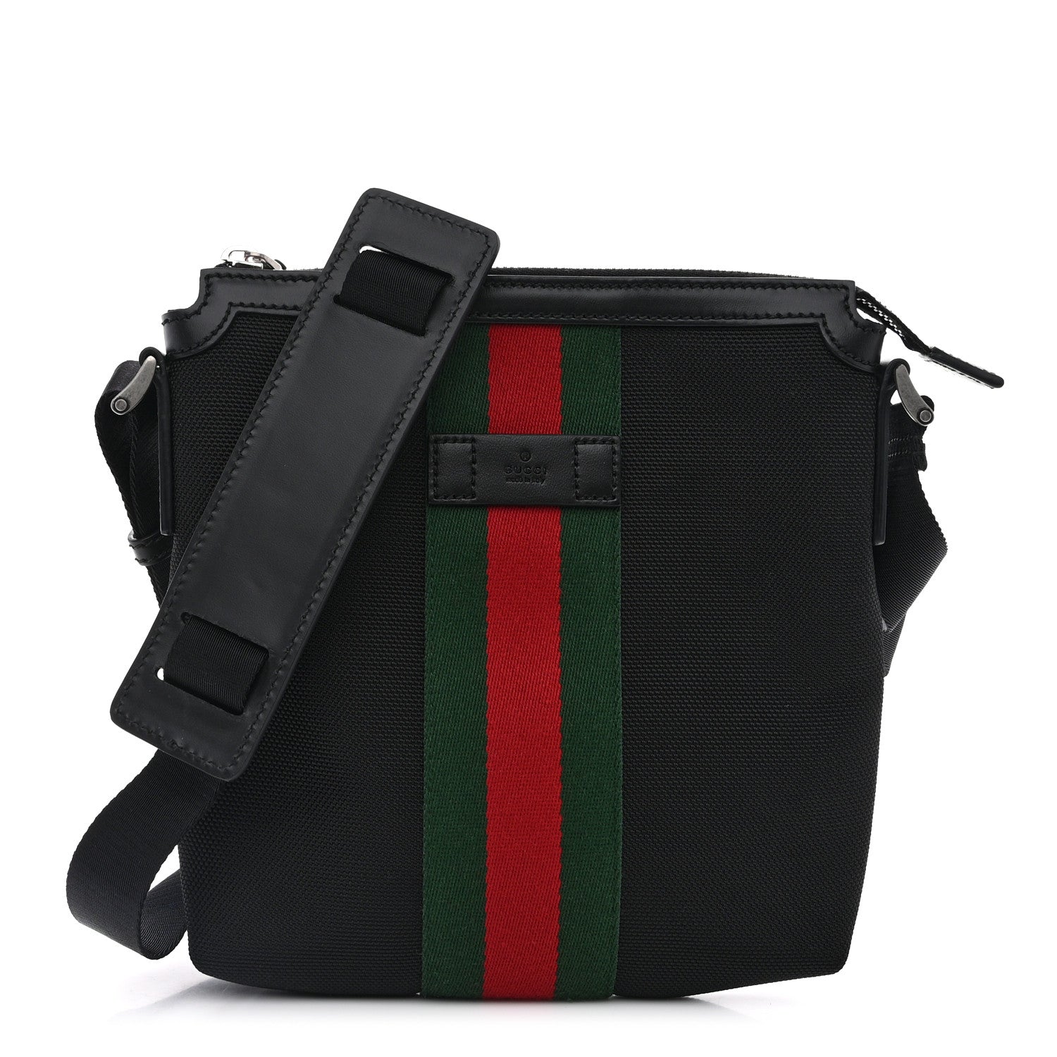 Gucci Techno Canvas Selleria Calfskin Web Small Flat Messenger Bag Black 1 of 10