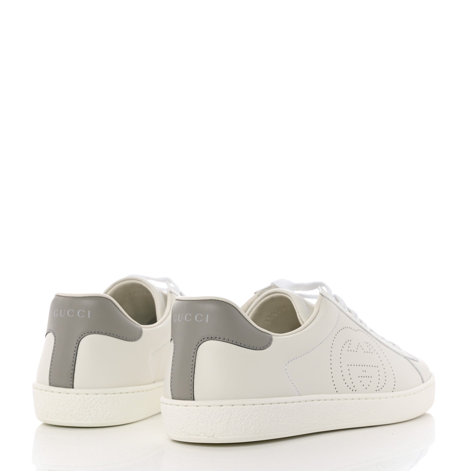 Gucci Calfskin Interlocking G Perforated Mens Ace Sneakers 8 White Grey Sky 4 of 9
