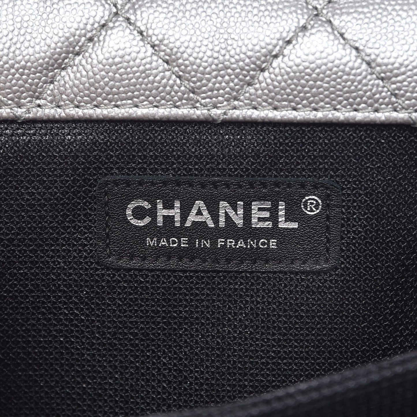 Metallic Calfskin Quilted XXL Travel Flap Bag Silver