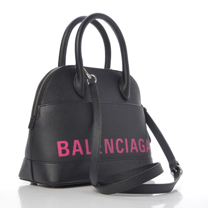 Balenciaga Signature Grained Calfskin Logo S Ville Top Handle Bag Black Rose Shocking 4 of 10