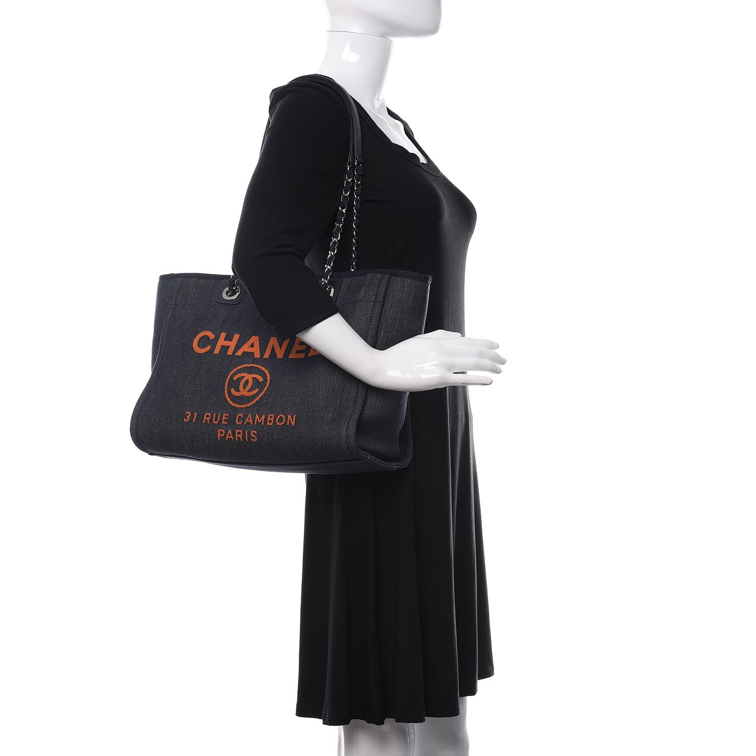 Chanel Denim Small Deauville Tote Blue Orange 2 of 11