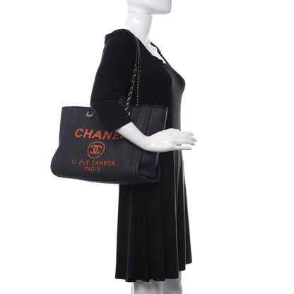 Chanel Denim Small Deauville Tote Blue Orange 2 of 11