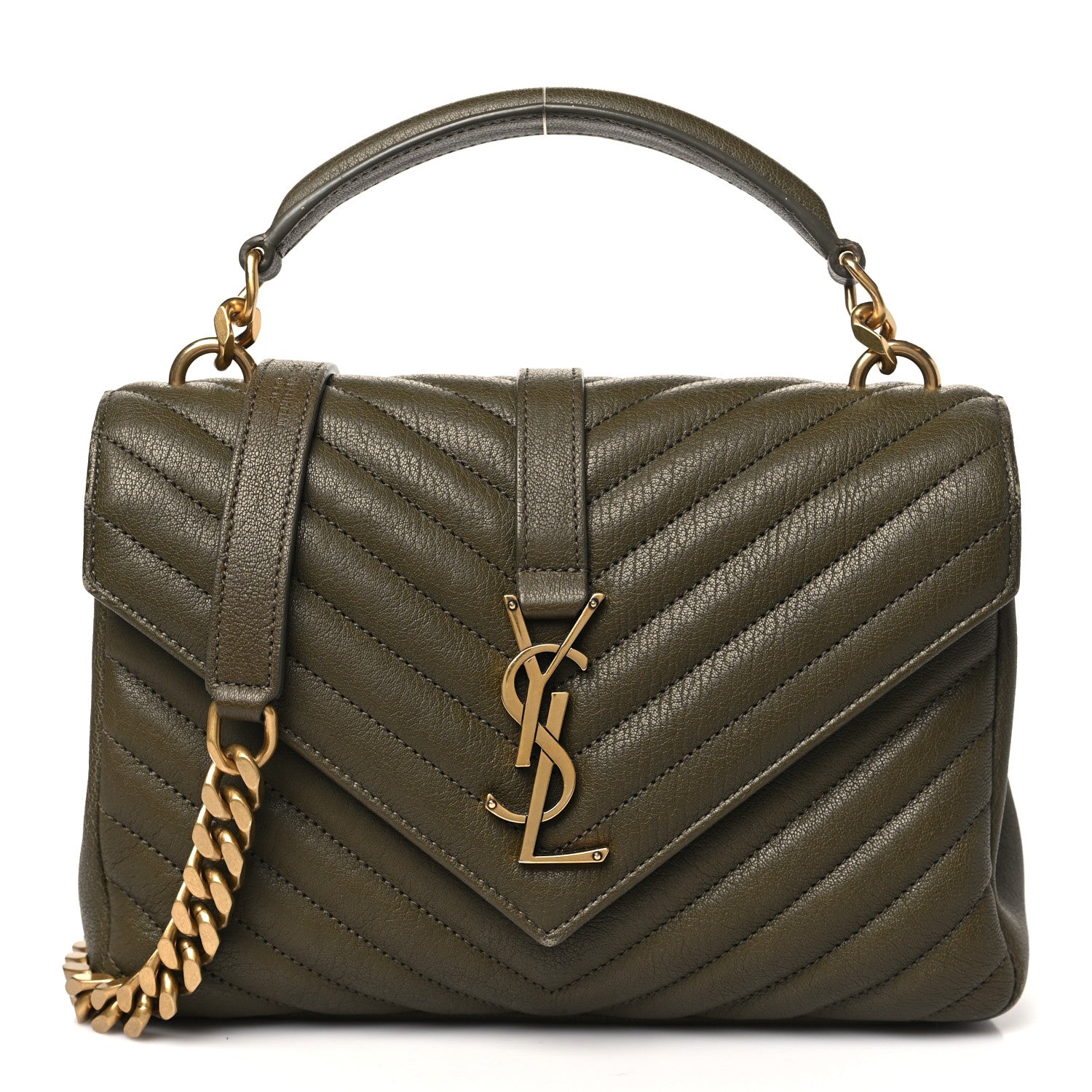Saint Laurent Sheepskin Matelasse Chevron Monogram Medium College Bag Seawood 1 of 15