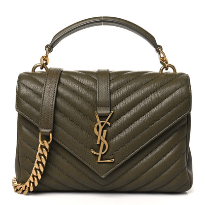 Saint Laurent Sheepskin Matelasse Chevron Monogram Medium College Bag Seawood 1 of 15