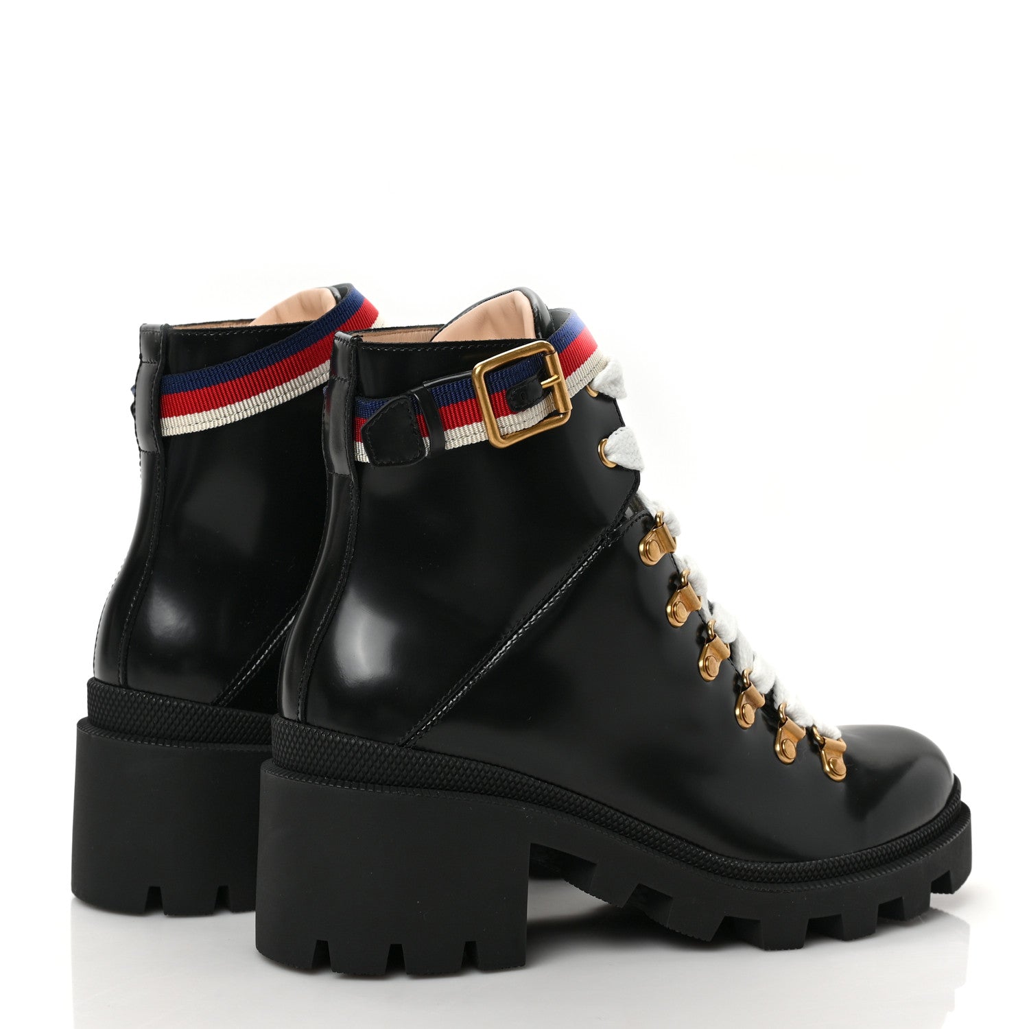 Gucci Calfskin Sylvie Web Womens Lace Up Combat Boots 37.5 Black 4 of 9