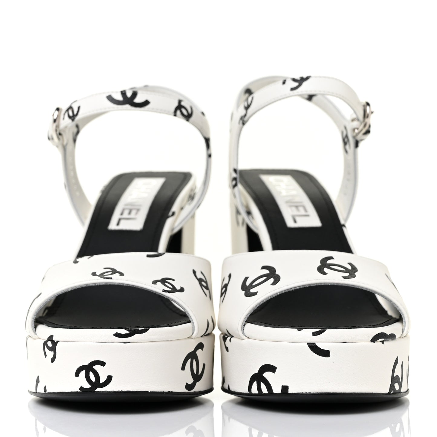 Printed Lambskin Coco Beach Platform Sandals 38 White Black