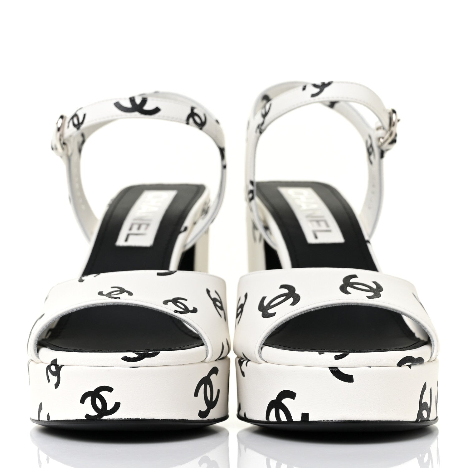 Chanel Printed Lambskin Coco Beach Platform Sandals 38 White Black 2 of 8