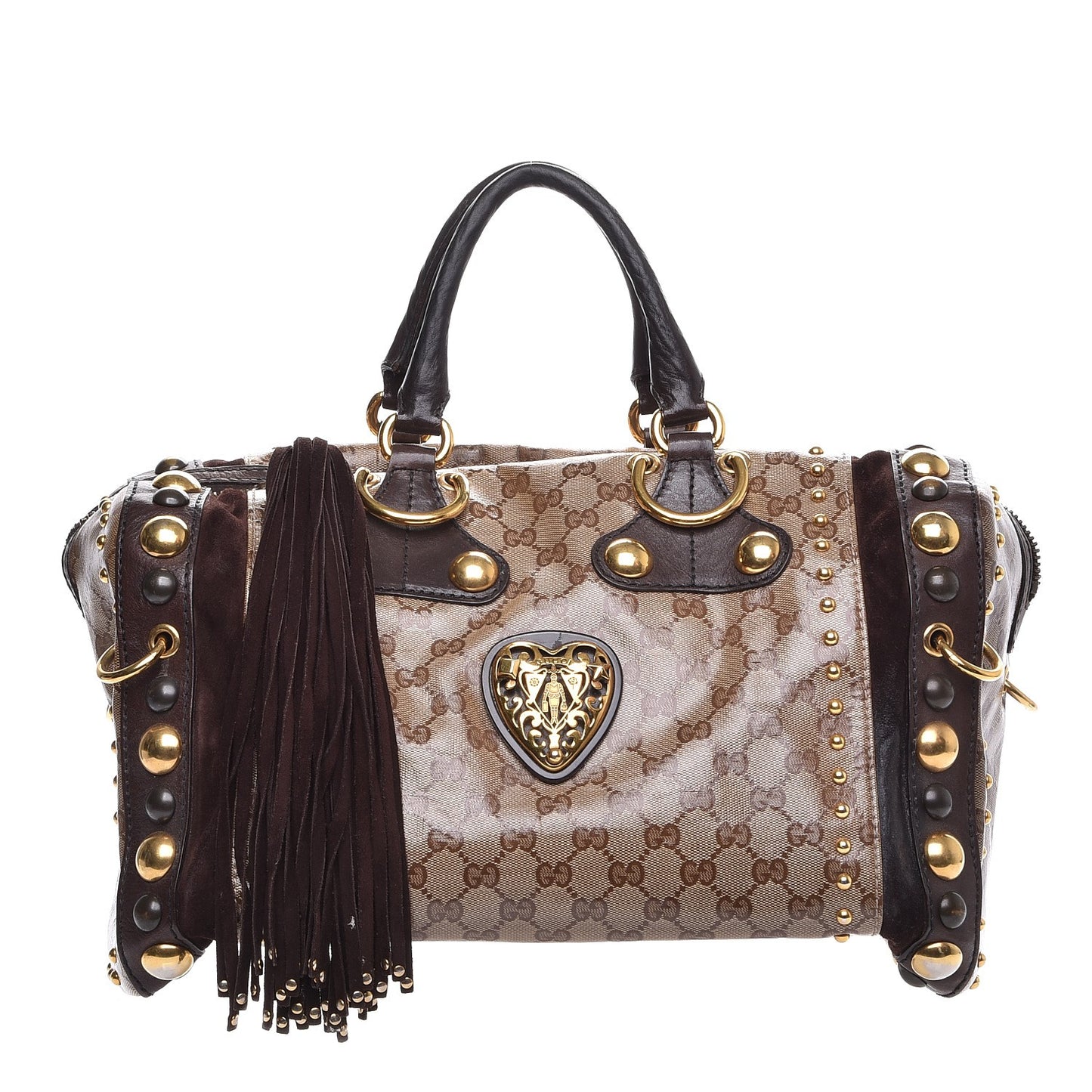 Crystal Monogram Studded Large Babouska Boston Dark Brown