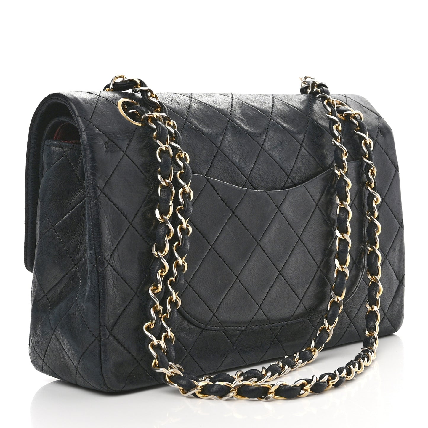 Lambskin Quilted Medium Double Flap Navy