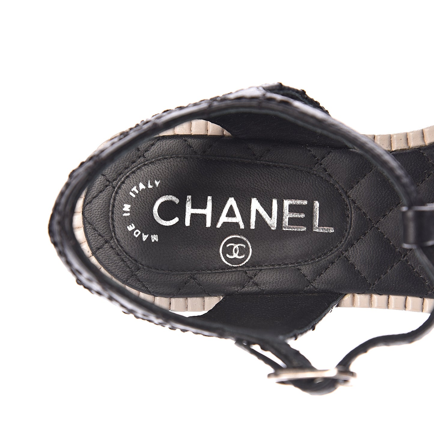 Souple Calfskin Chain CC Thong Sandals 37 Black White