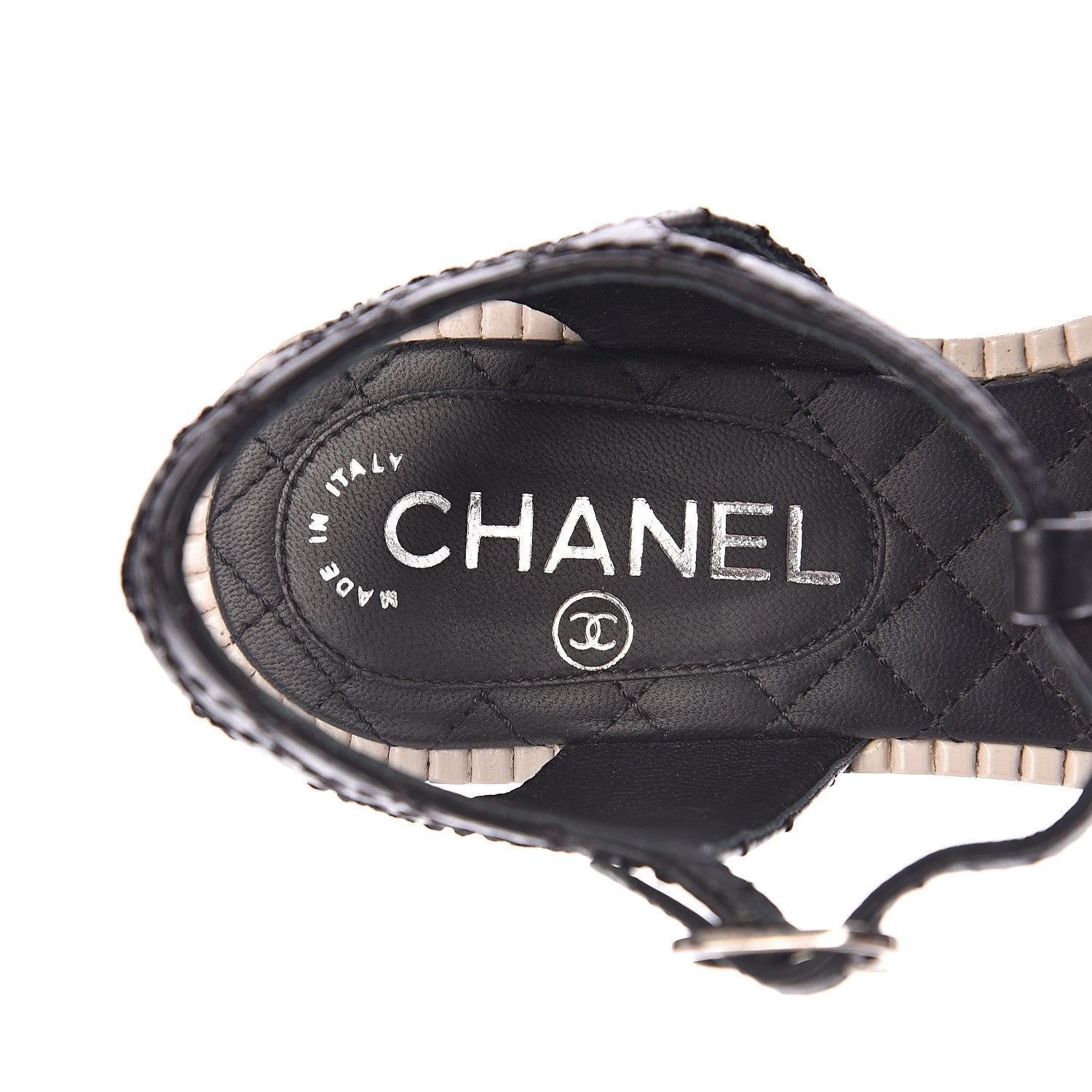 Chanel Souple Calfskin Chain CC Thong Sandals 37 Black White 6 of 11