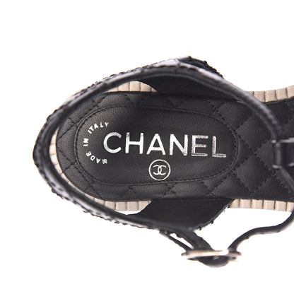 Chanel Souple Calfskin Chain CC Thong Sandals 37 Black White 6 of 11