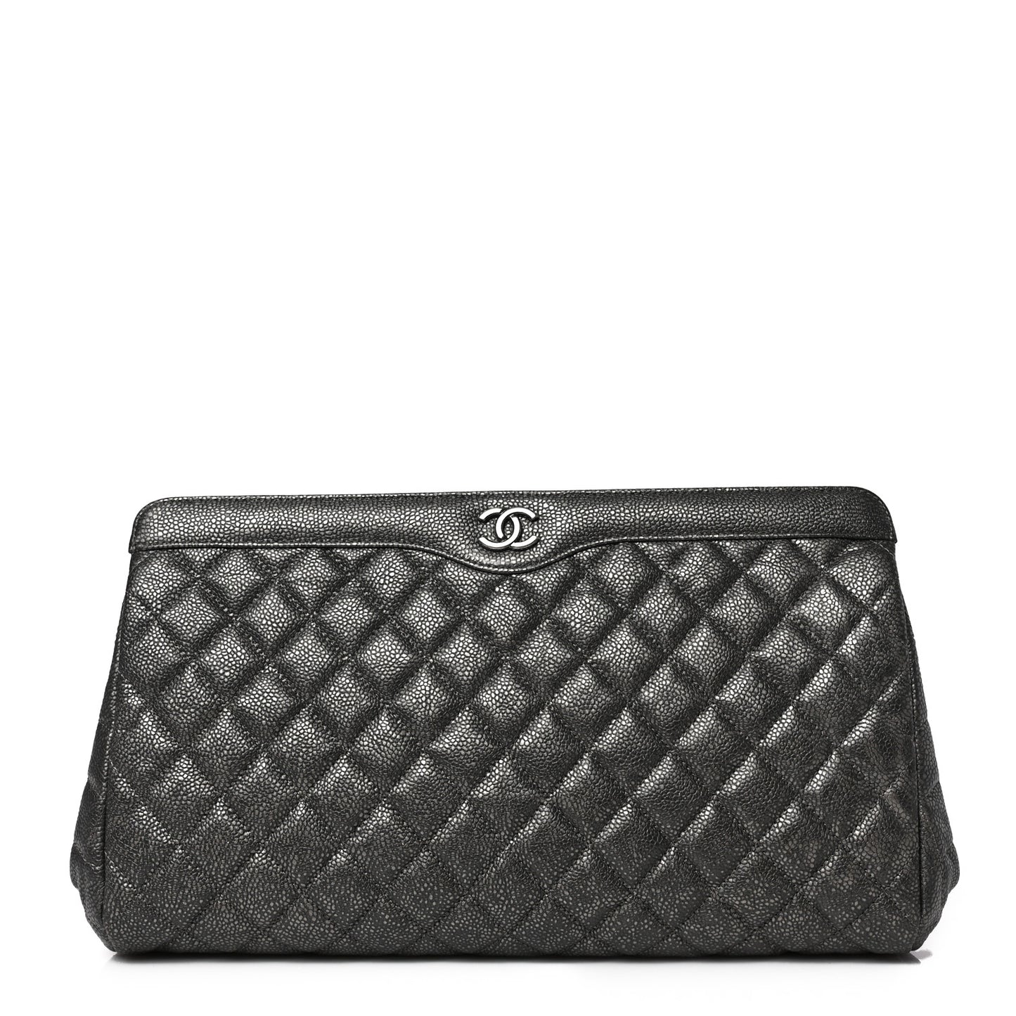 Metallic Caviar Quilted Clutch Dark Silver
