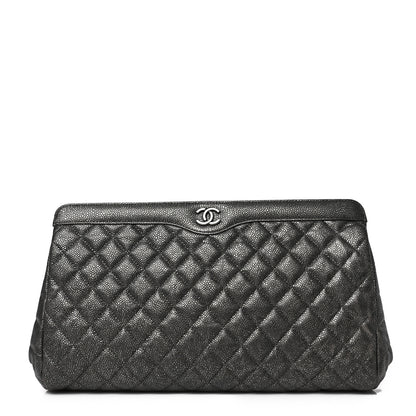 Chanel Metallic Caviar Quilted Clutch Dark Silver 1 of 7