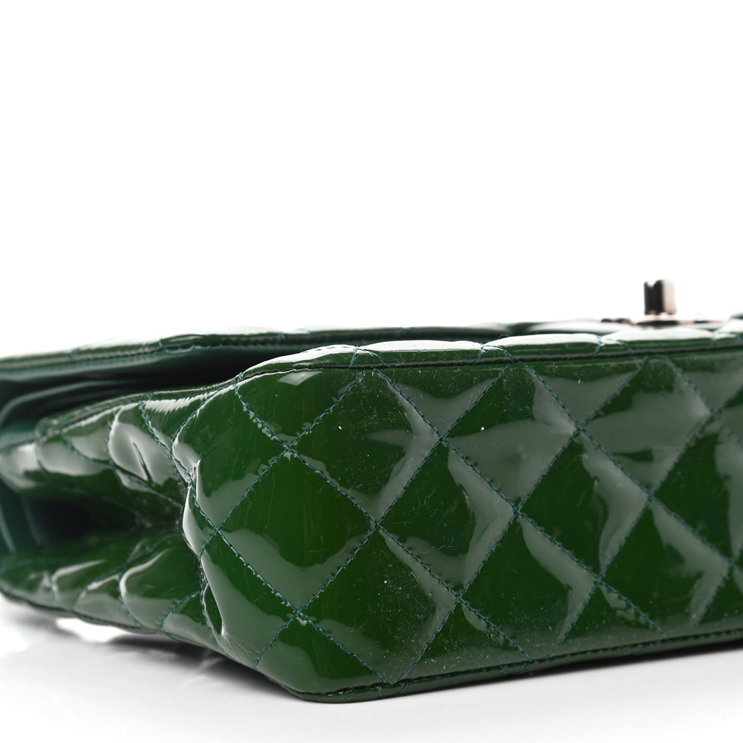 Patent Calfskin Quilted Medium Double Flap Green