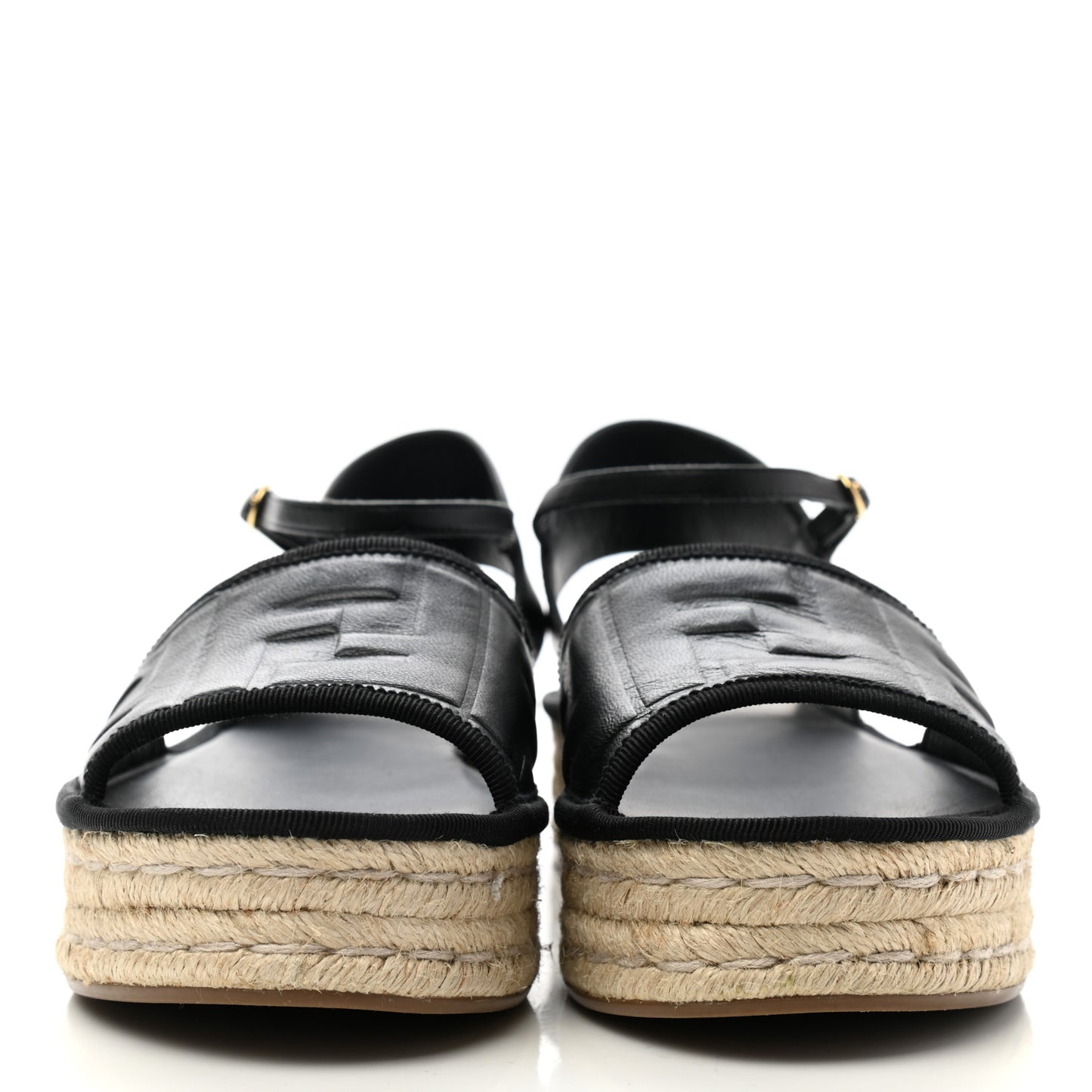 Nappa FF Embossed Espadrille Platform Sandals 37 Black