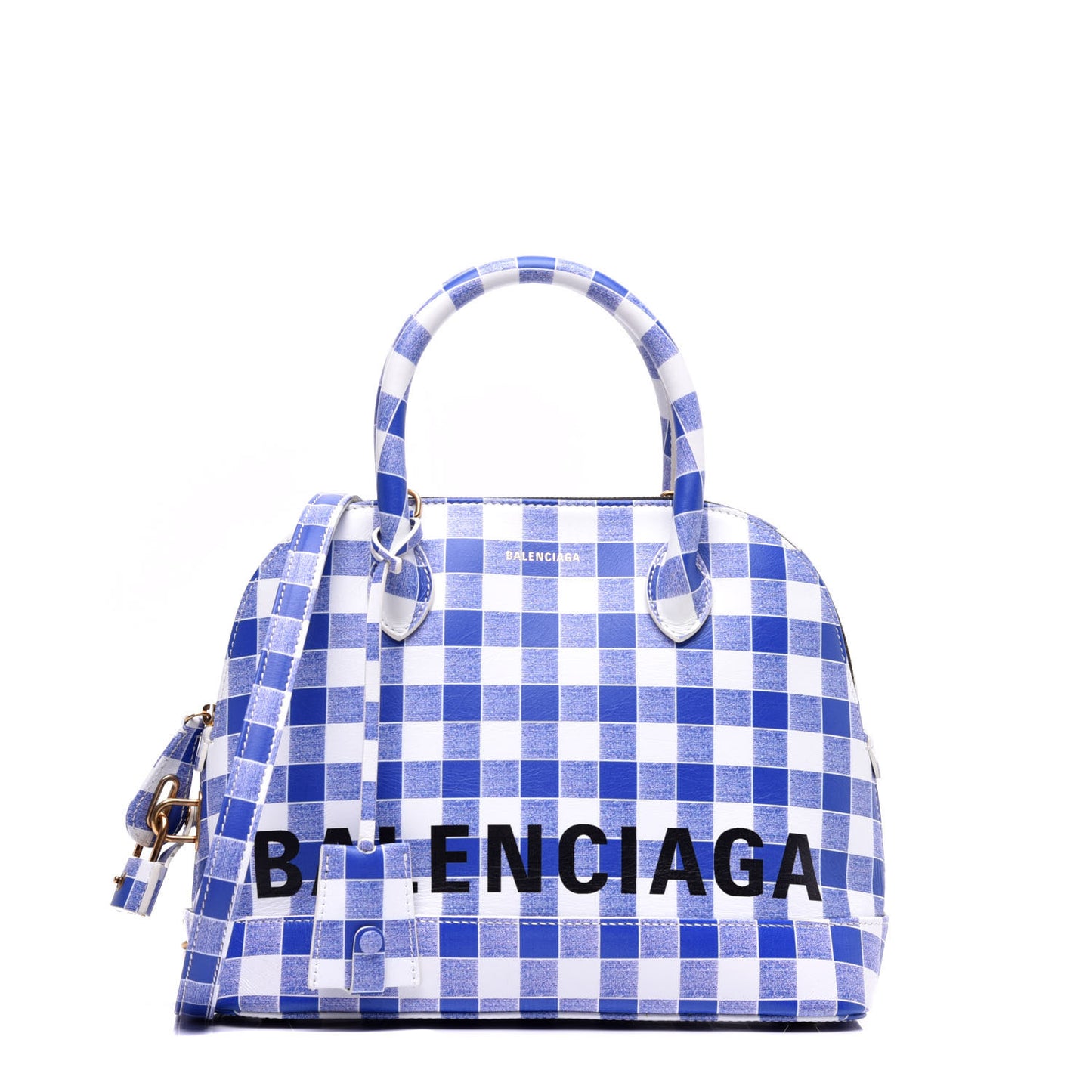 Calfskin Checked S Ville Top Handle Bag Bleu