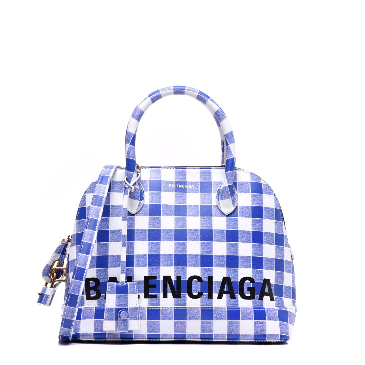 Balenciaga Calfskin Checked S Ville Top Handle Bag Bleu 1 of 8
