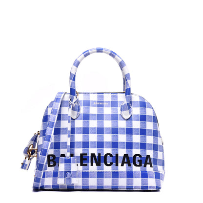 Balenciaga Calfskin Checked S Ville Top Handle Bag Bleu 1 of 8