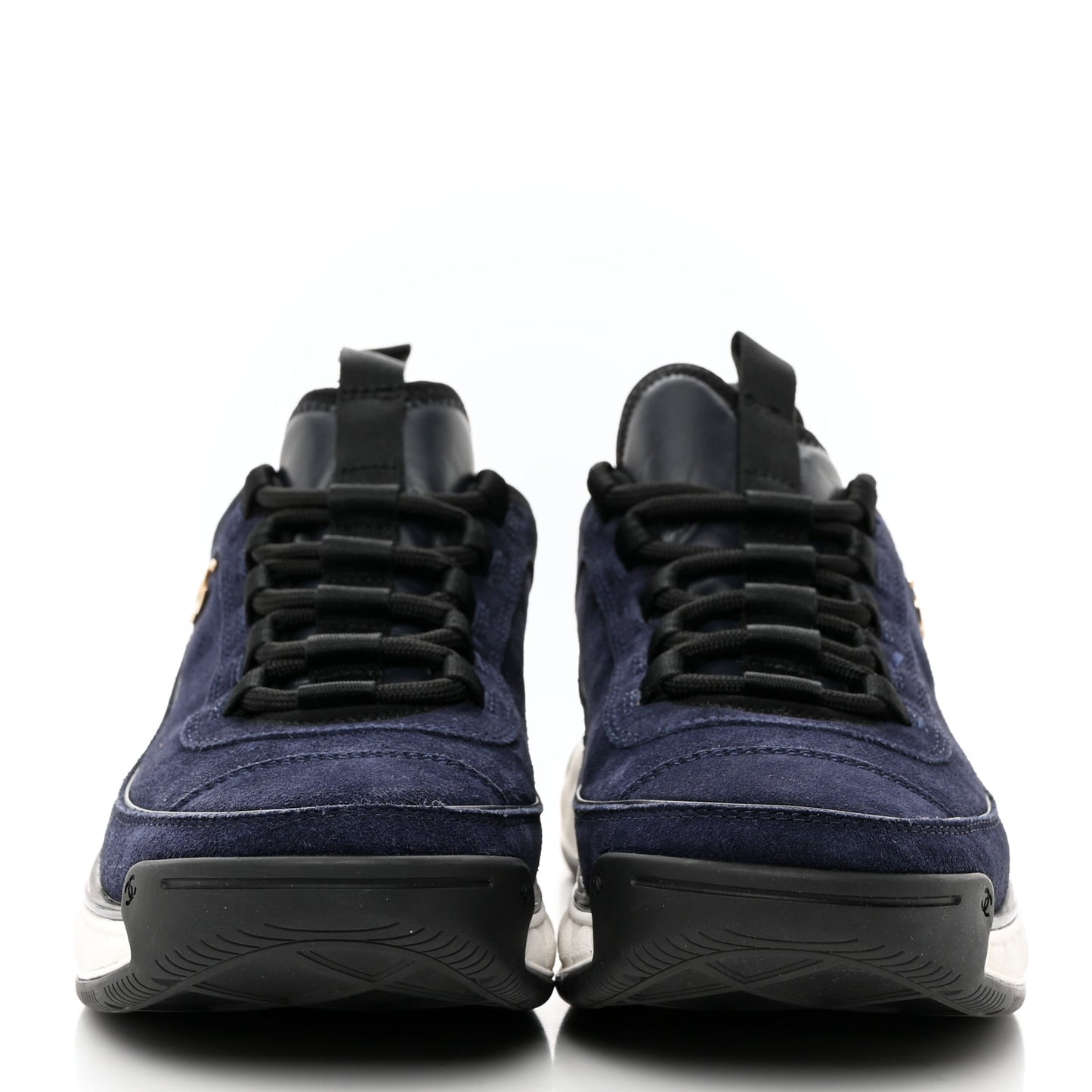 Suede Calfskin Nylon Grosgrain CC Sneakers 38.5 Navy Blue