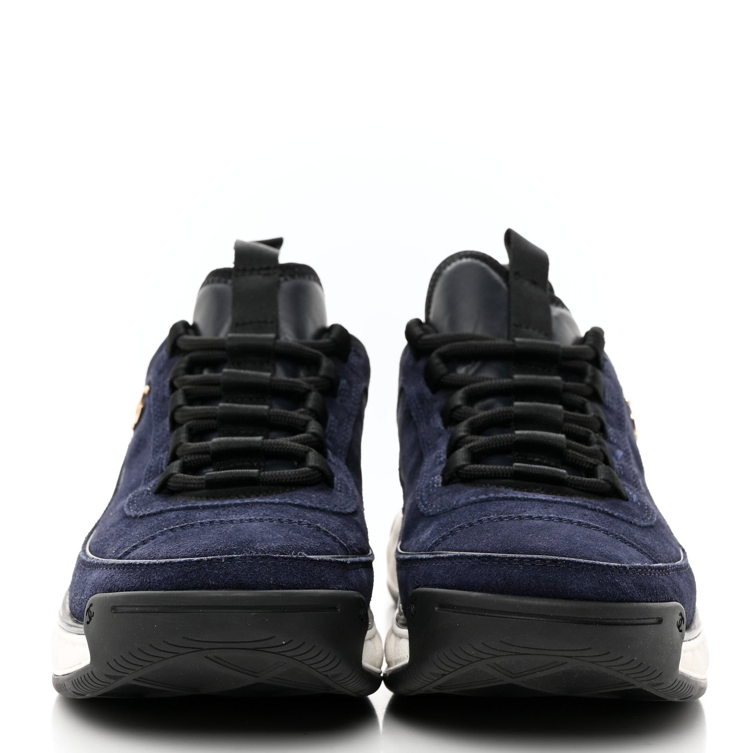 Chanel Suede Calfskin Nylon Grosgrain CC Sneakers 38.5 Navy Blue 2 of 9