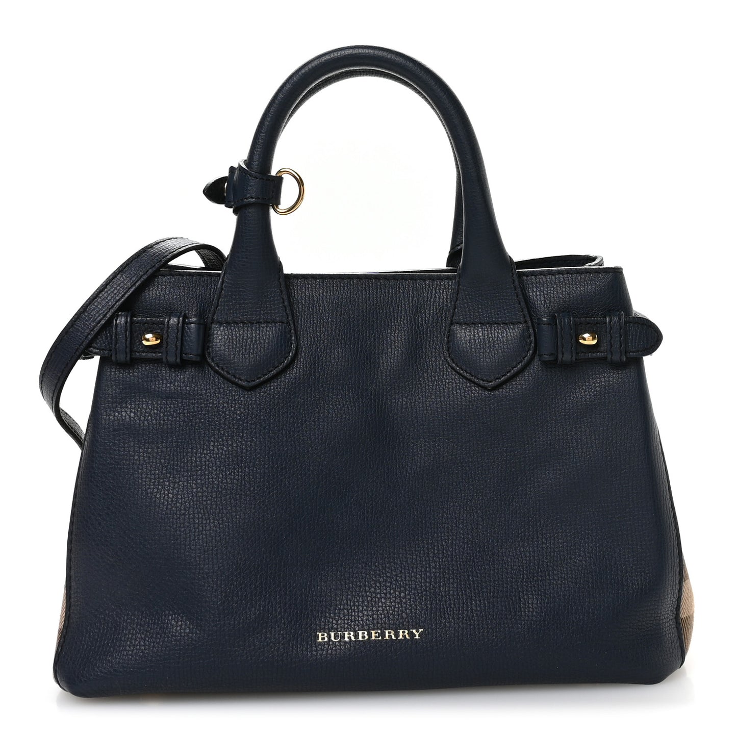 Grainy Calfskin House Check Small Banner Tote Ink Blue