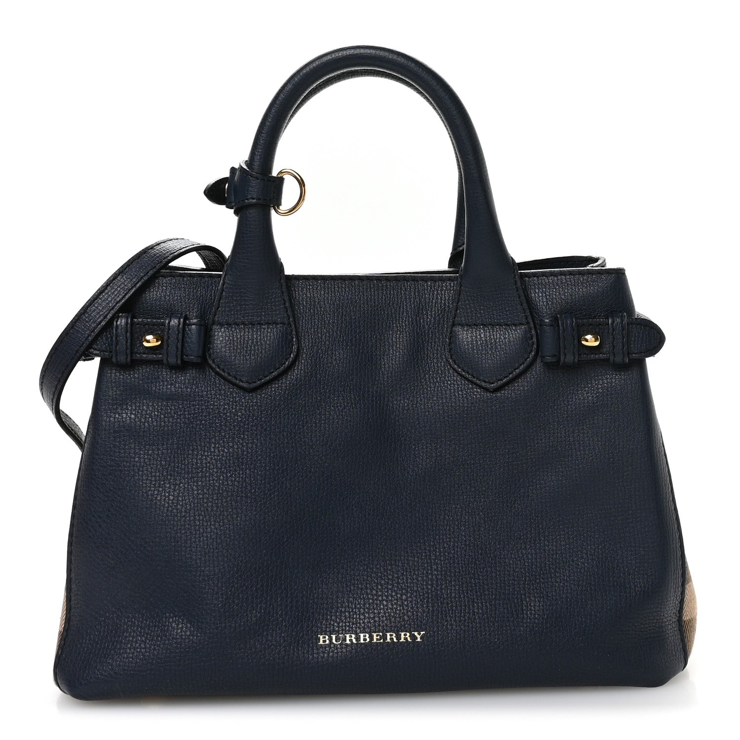 Burberry Grainy Calfskin House Check Small Banner Tote Ink Blue 1 of 10