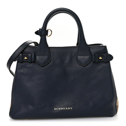 Burberry Grainy Calfskin House Check Small Banner Tote Ink Blue 1 of 10