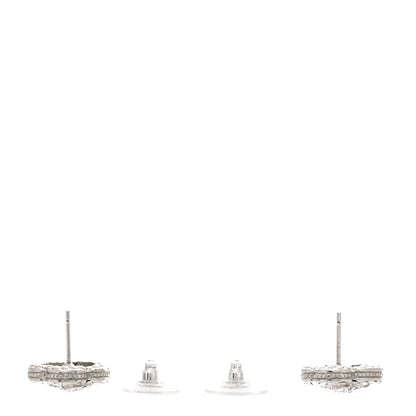 Chanel Crystal Coco Flapper Camellia CC Stud Earrings Silver 3 of 4