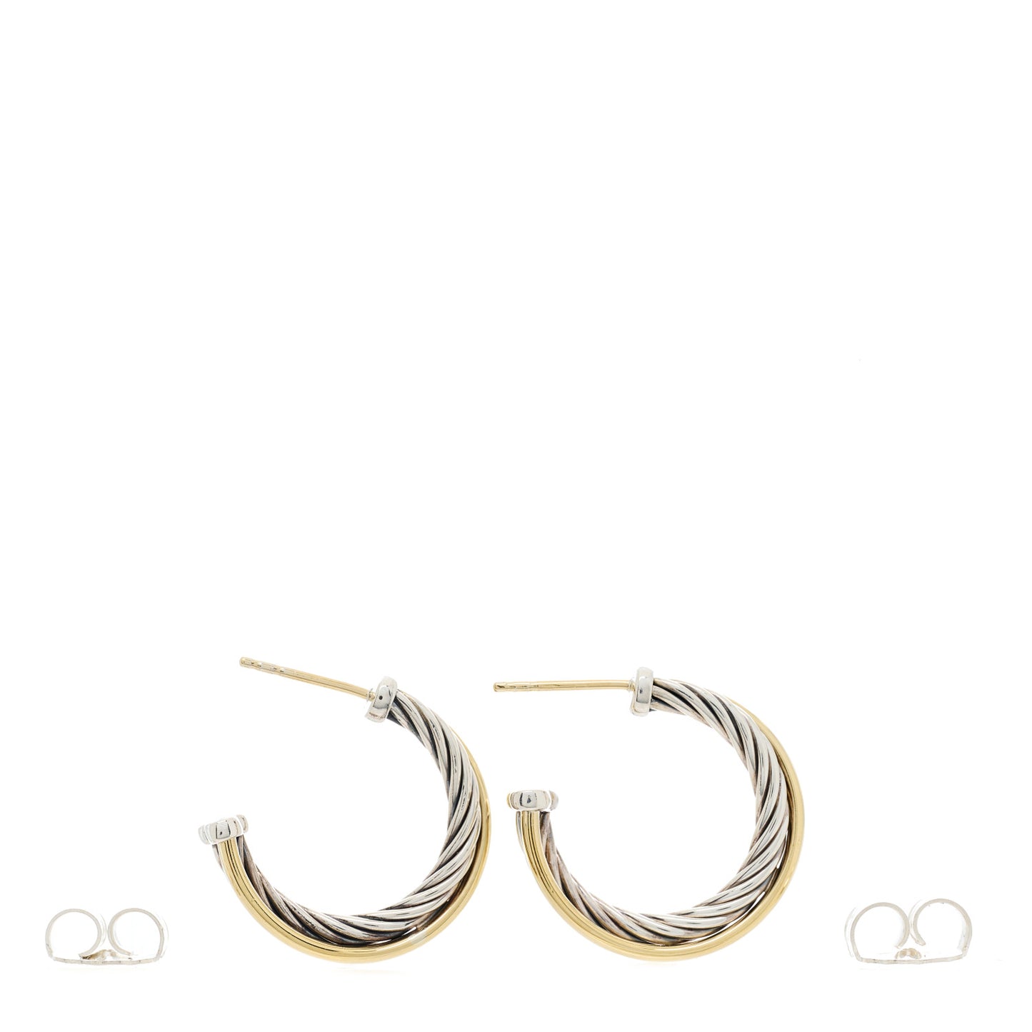 Sterling Silver 18K Yellow Gold 23mm Crossover Cable Hoop Earrings