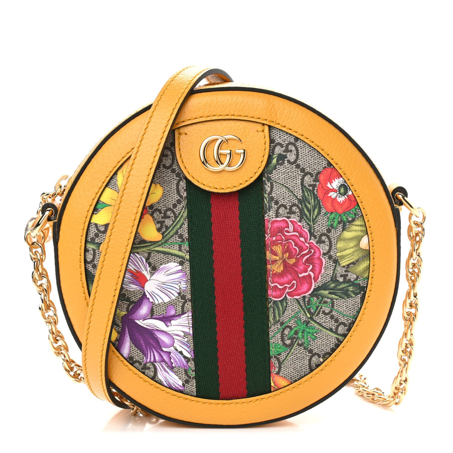 Gucci GG Supreme Monogram Flora Web Mini Ophidia Round Shoulder Bag Beige Multicolor Crop 1 of 9