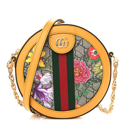Gucci GG Supreme Monogram Flora Web Mini Ophidia Round Shoulder Bag Beige Multicolor Crop 1 of 9