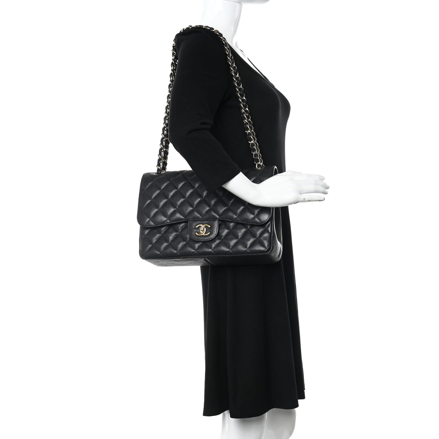Caviar Quilted Jumbo Double Flap Black