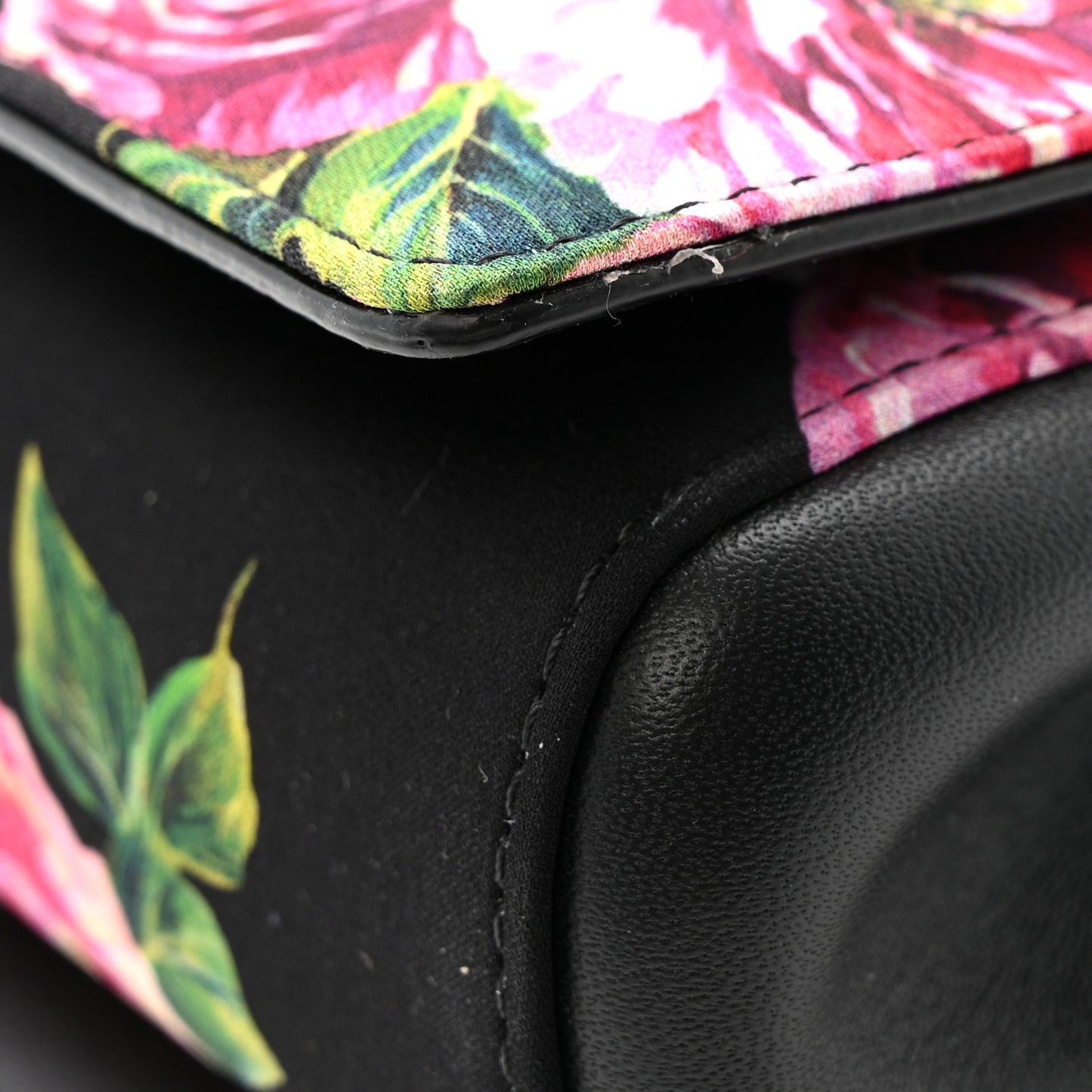 Calfskin Satin Floral Print DG Girls Bag Black Multicolor